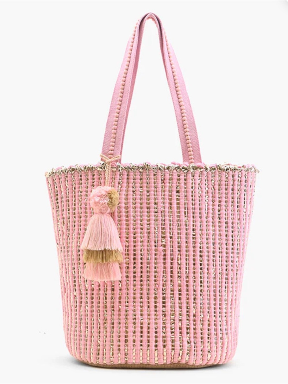 America & Beyond Pink Woven Tote Bag with Tassel